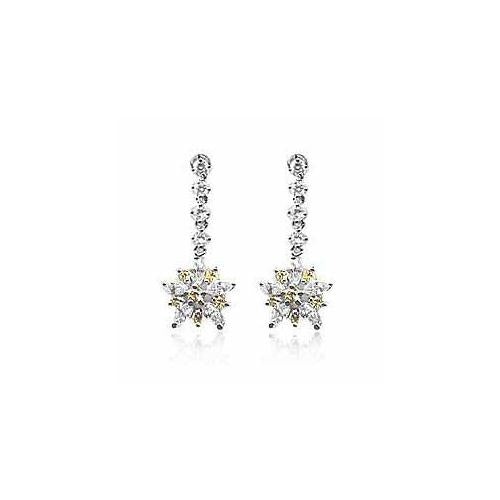 Sterling Silver Yellow & Clear Cz Flower Dangle Earrings