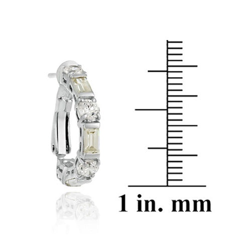 Sterling Silver Yellow & White Cz Hoop Earrings
