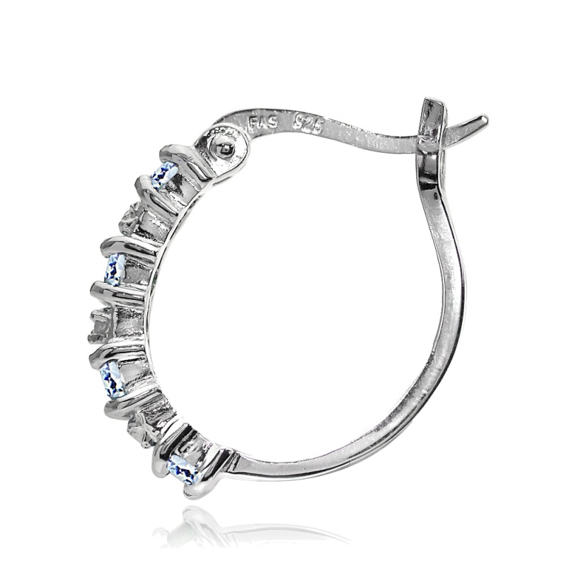 Sterling Silver Blue Topaz & Diamond Accent Hoop Earrings
