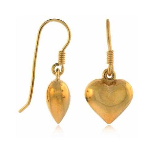 18K Gold Over Sterling Silver Puffed Heart Dangle Earrings