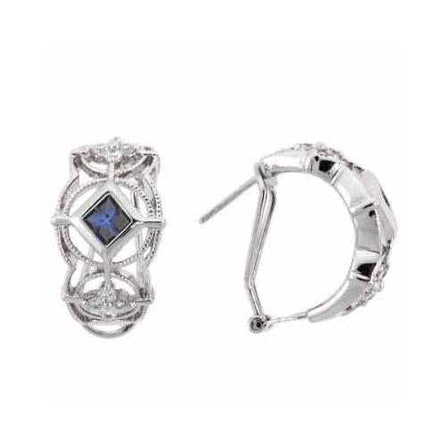 Sterling Silver Tanzanite & White Cz Filigree Half Hoop Earrings