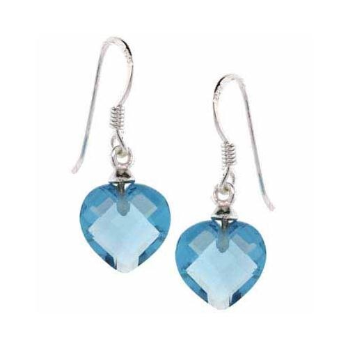 Sterling Silver Aquamarine Cz Heart Dangle Earrings