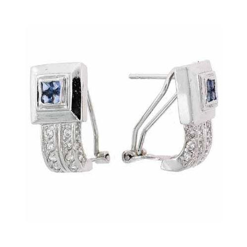 Sterling Silver Tanzanite & White Cz Drop Earrings
