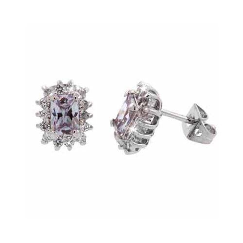 Sterling Silver Lavender & White Cz Flower Stud Earrings