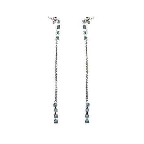 Sterling Silver Aquamarine Cz Stiletto Earrings