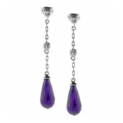 Sterling Silver Amethyst Cz & Clear Cz Teardrop Earrings