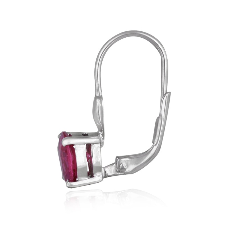 Sterling Silver 2.56Ct Dark Pink Cz Leverback Earrings