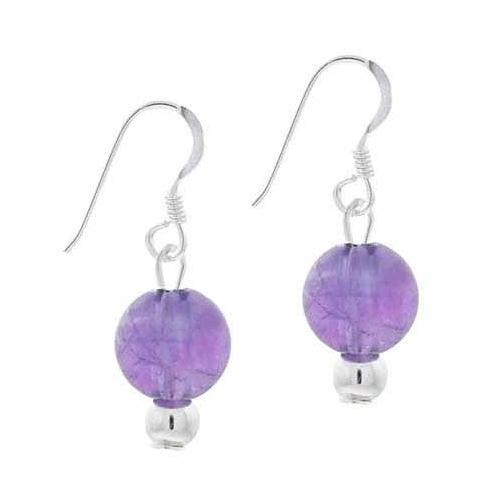 Sterling Silver 6Mm Cabochon Amethyst Bead Dangle Earrings