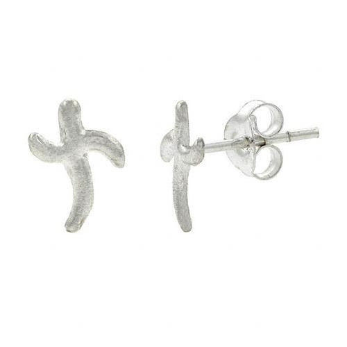 Sterling Silver Modern Style Cross Small Stud Earrings