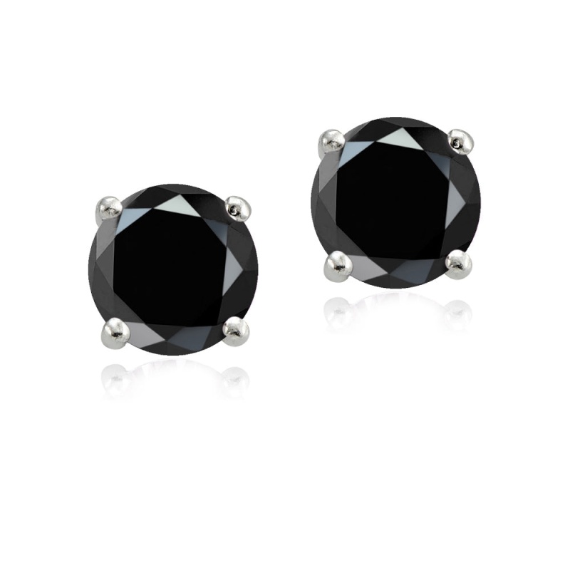 Sterling Silver 4Ct Black Cubic Zirconia 8Mm Round Stud Earrings