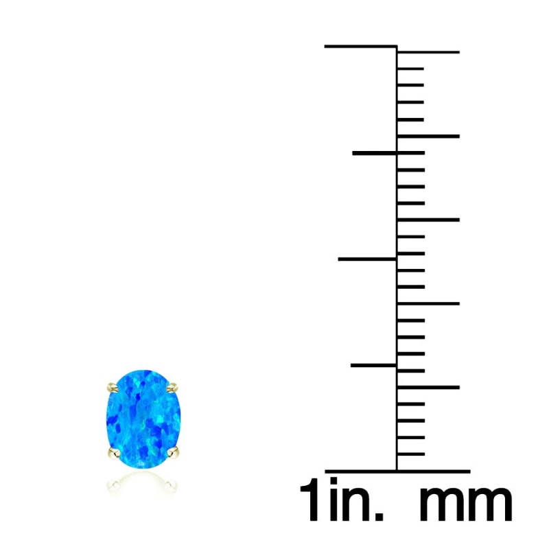 Gold Tone Over Sterling Silver Created Blue Opal 6X4mm Oval Stud Earrings