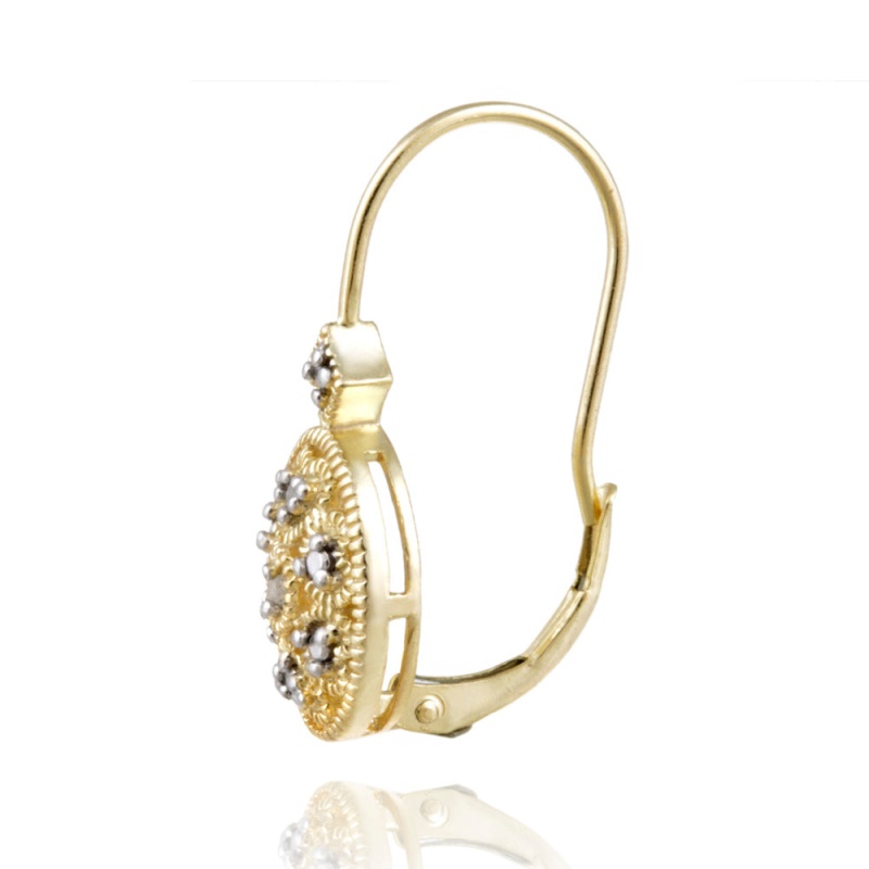 Yellow Gold Flashed Sterling Silver Oval Filigree Diamond Accent Leverback Drop Earrings, Jk-I3