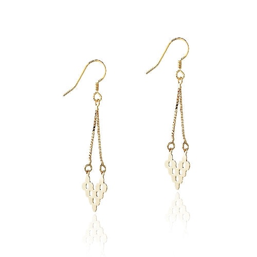 18K Gold Over Sterling Silver V Shape Cut-Out Chandelier Earrings
