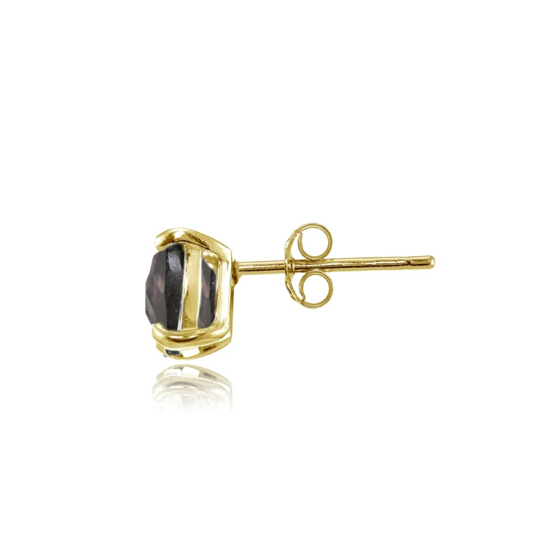 Yellow Gold Flashed Sterling Silver 5Mm Cushion-Cut Garnet Stud Earrings