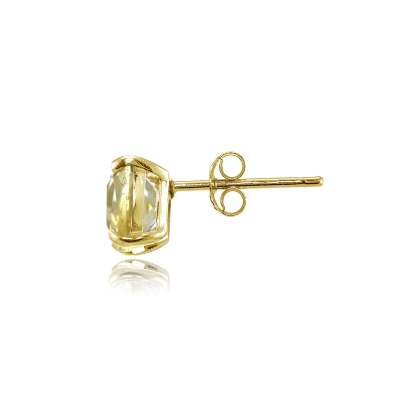 Yellow Gold Flashed Sterling Silver 6Mm Cushion-Cut Citrine Stud Earrings