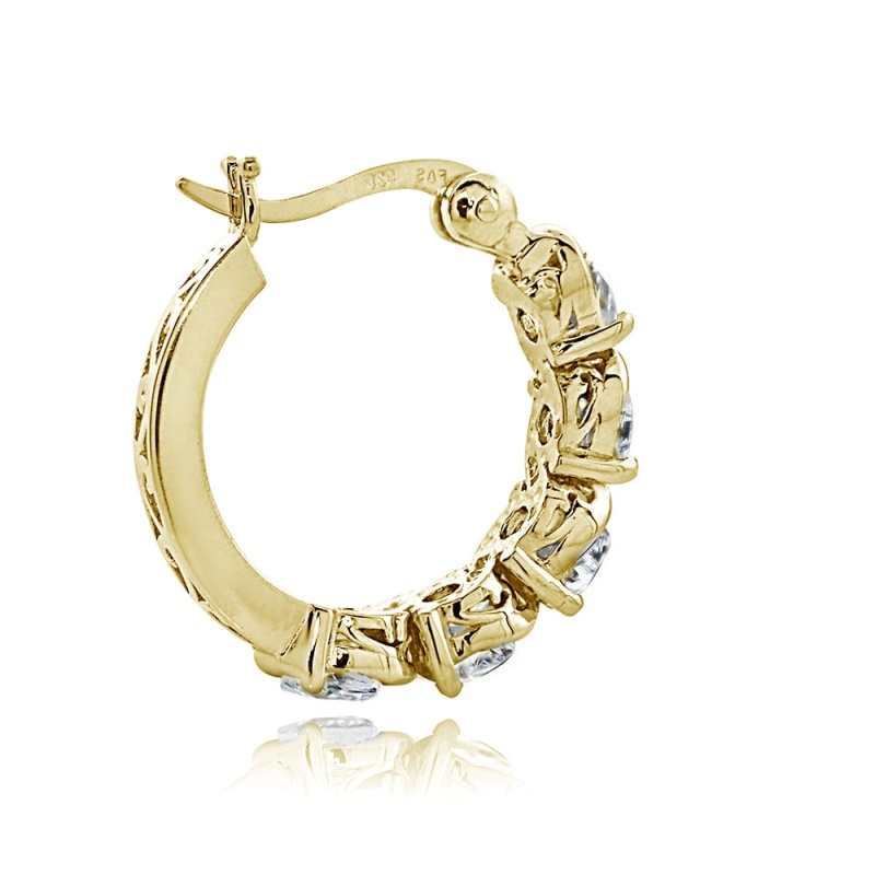 Gold Tone Over Sterling Silver Cubic Zirconia S Design Hoop Earrings