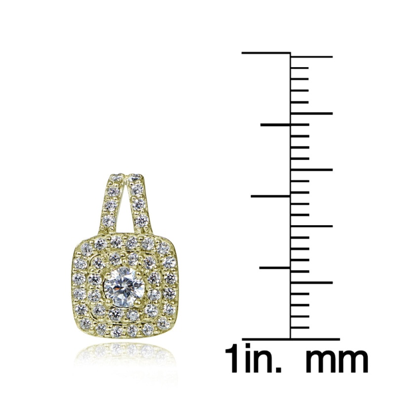 18K Gold Over Sterling Silver Cubic Zirconia Square Leverback Earrings