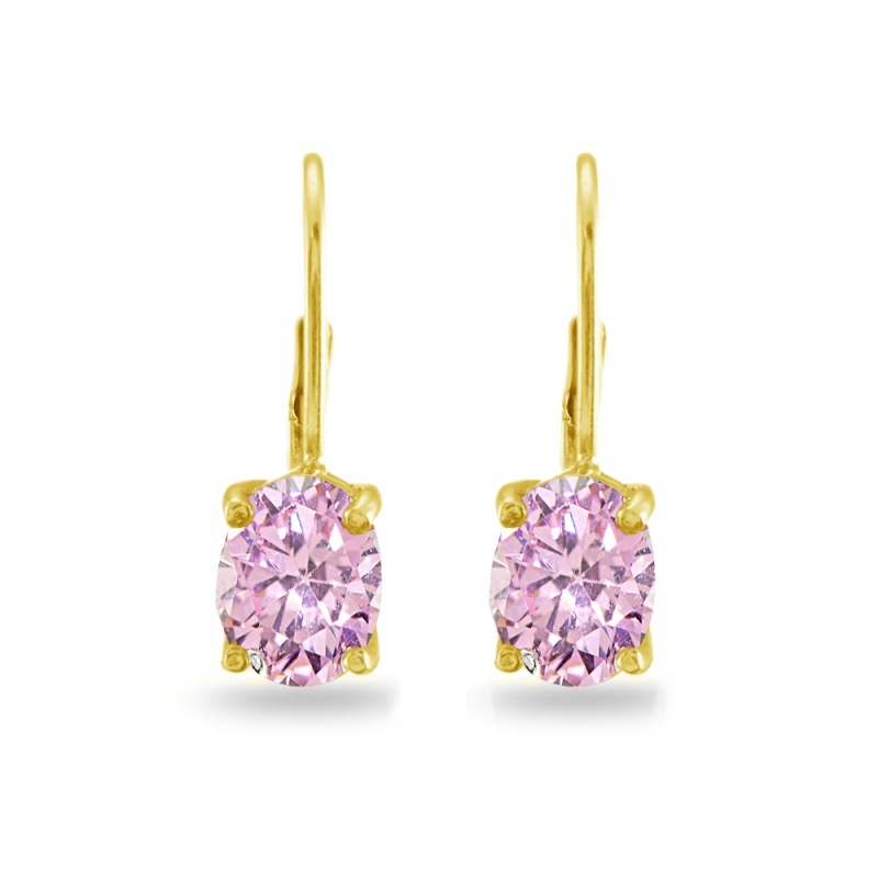 Yellow Gold Flashed Sterling Silver Pink Cubic Zirconia Oval 8X6mm Leverback Earrings