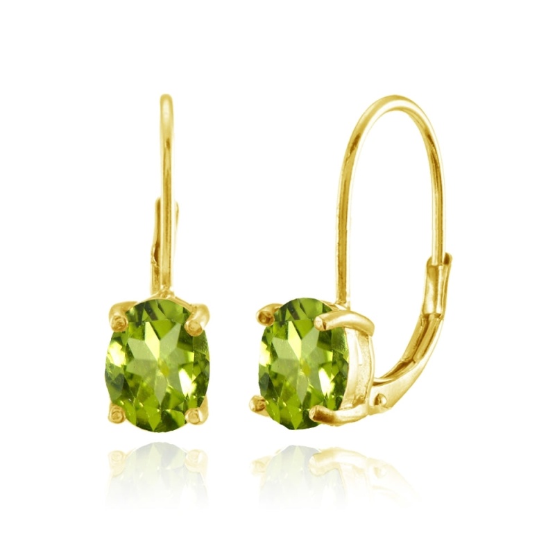 Yellow Gold Flashed Sterling Silver Peridot 8X6mm Oval Leverback Earrings