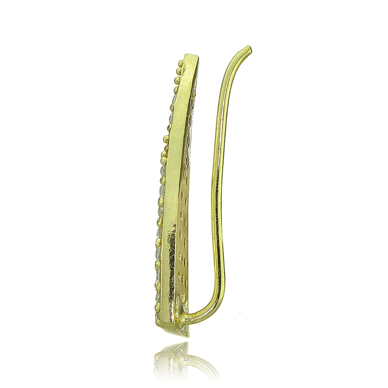 Gold Tone Over Sterling Silver Cubic Zirconia Horn Crawler Climber Hook Earrings