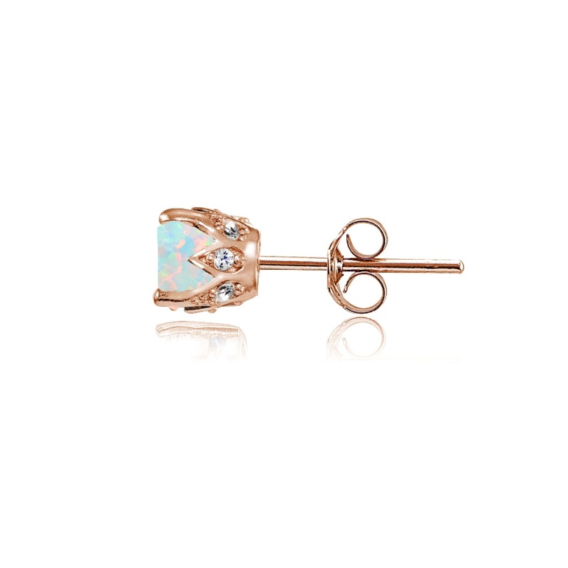 Yellow Gold Flashed Sterling Silver Created White Opal And Cubic Zirconia Accents Crown Stud Earrings