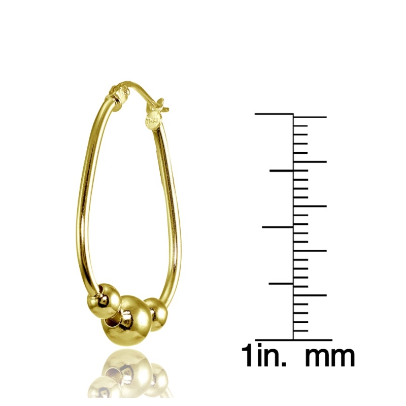 Yellow Gold Flashed Sterling Silver Polished Beaded Hoop Earrings