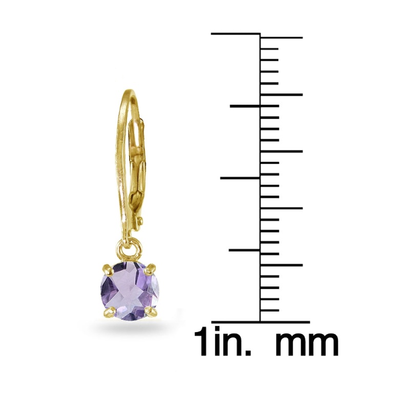 Yellow Gold Flashed Sterling Silver Amethyst 6Mm Round Dangle Leverback Earrings