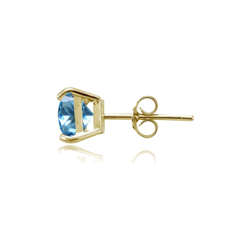 Yellow Gold Flashed Sterling Silver Created Blue Topaz 6Mm Princess-Cut Stud Earrings