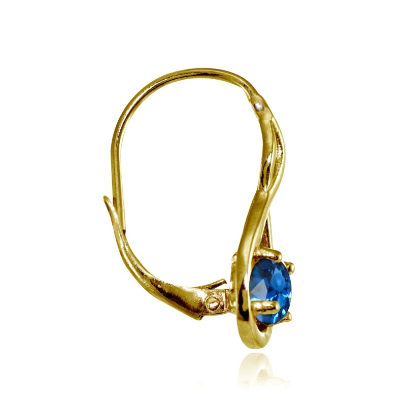 Yellow Gold Flashed Sterling Silver Created London Blue Topaz 5Mm Round Infinity Leverback Earrings