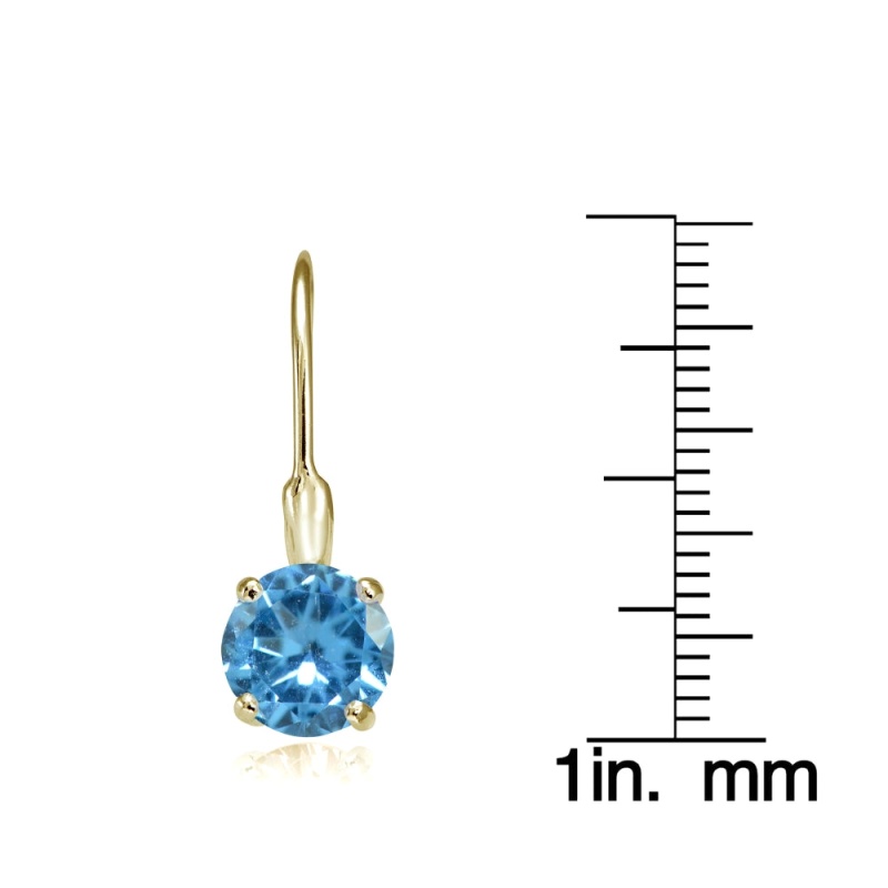 Yellow Gold Flashed Sterling Silver Created Blue Topaz 7Mm Round Solitaire Leverback Earrings