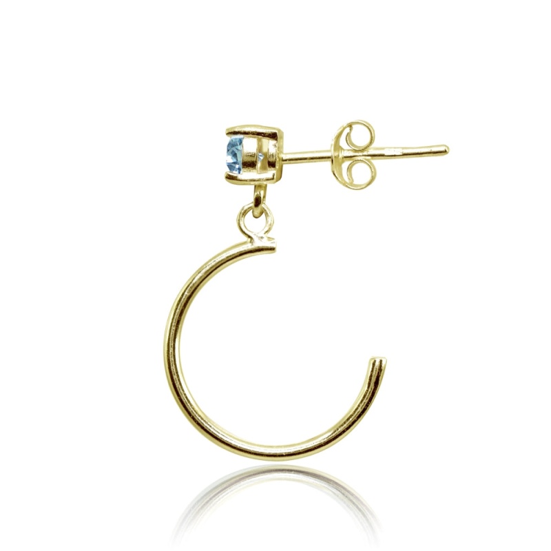 Yellow Gold Flashed Sterling Silver 4Mm Blue Topaz Dangling Half Hoop Stud Earrings