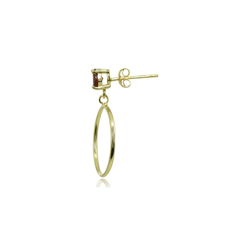Yellow Gold Flashed Sterling Silver 4Mm Garnet Dangling Round Hoop Stud Earrings