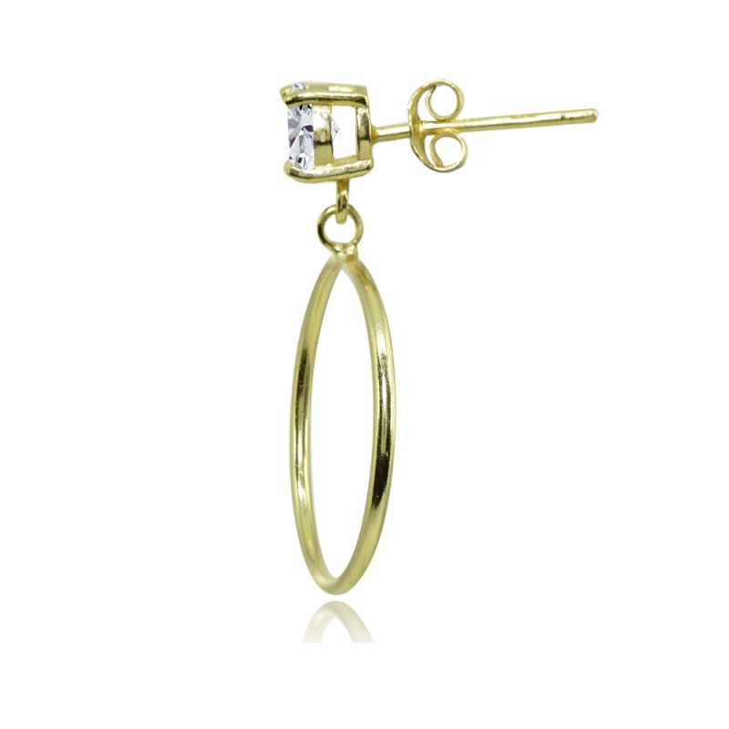 Yellow Gold Flashed Sterling Silver 5Mm Cubic Zirconia Dangling Round Hoop Stud Earrings