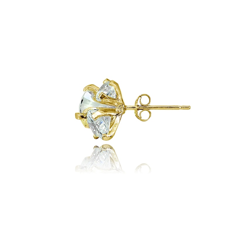 Yellow Gold Flashed Sterling Silver Cubic Zirconia Round Cluster Graduated Three Stone Stud Earrings