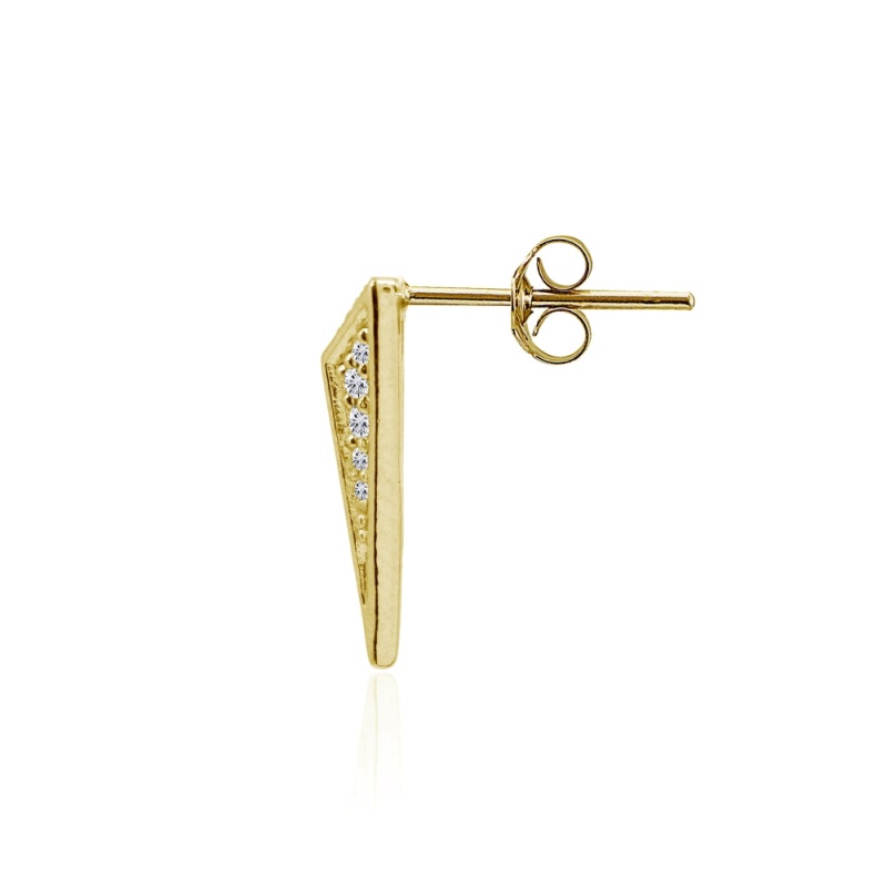 Yellow Gold Flashed Sterling Silver Polished Triangle Cubic Zirconia Drop Earrings