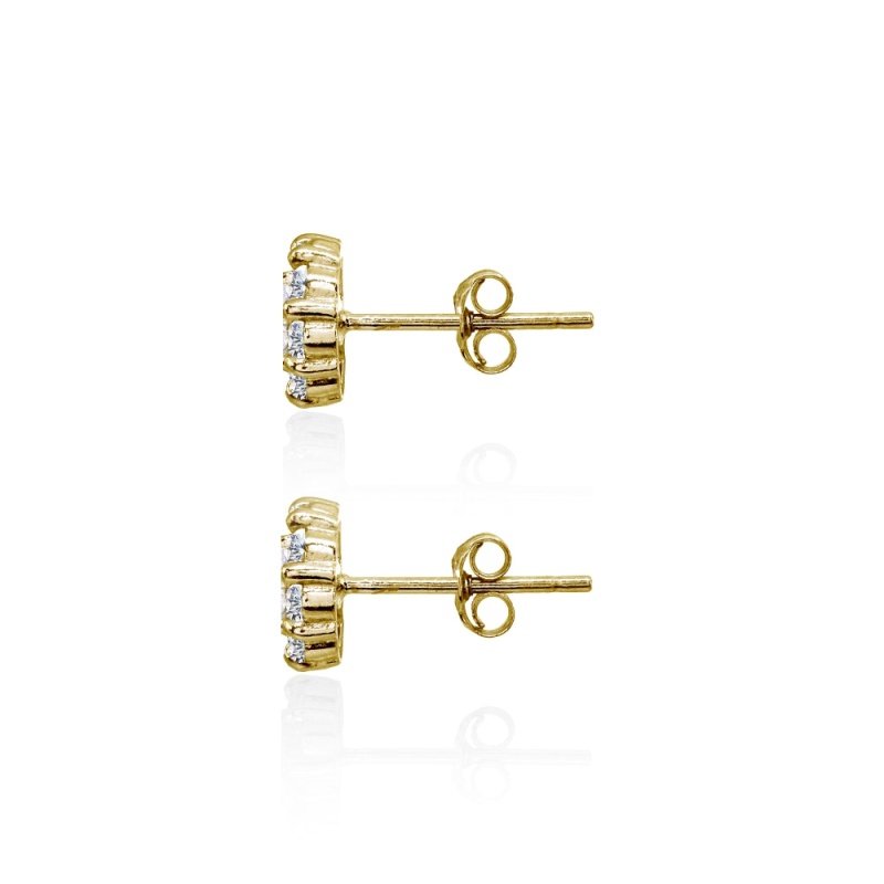 Yellow Gold Flashed Sterling Silver Cubic Zirconia Princess-Cut And Round-Cut Halo 8Mm Stud Earrings