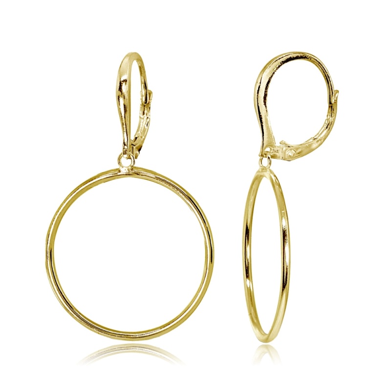 Yellow Gold Flashed Sterling Silver Polished 30Mm Frontal Hoop Circle Drop Dangle Leverback Earrings