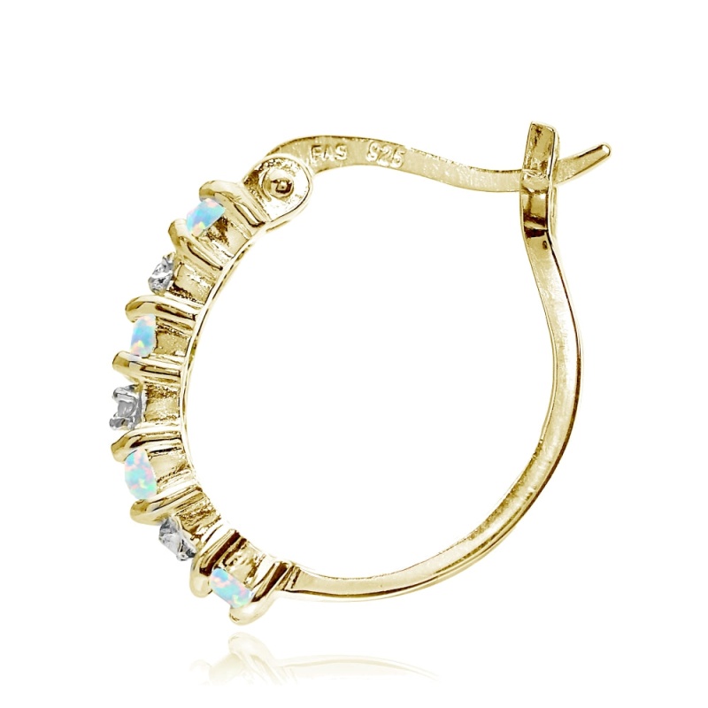 Gold Tone Over Sterling Silver Created Opal And Diamond Accent Hoop Earrings
