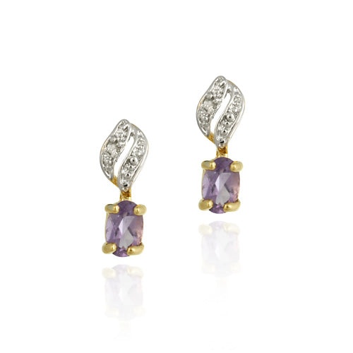 18K Gold Over Sterling Silver Amethyst & Diamond Accent Drop Earrings