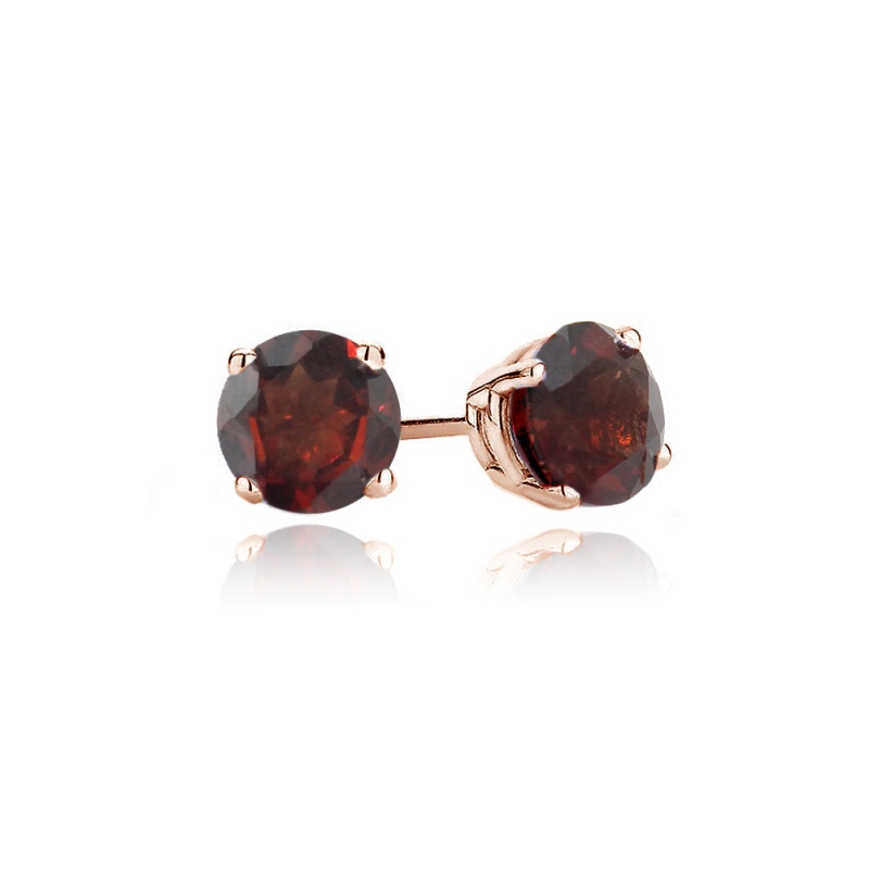 18Kt/Sterling Silver Rose Gold (1 7/8 Cttw) Garnet 6Mm Round Cut Prong Set Solitaire Stud Earrings