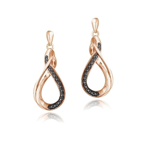 18K Rose Gold Over Silver Black Diamond Accent Twisted Teardrop Dangle Earrings