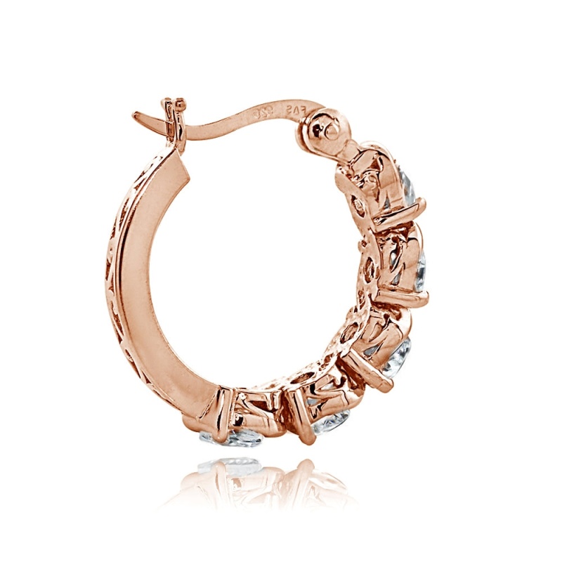 Rose Gold Tone Over Sterling Silver Cubic Zirconia S Design Hoop Earrings