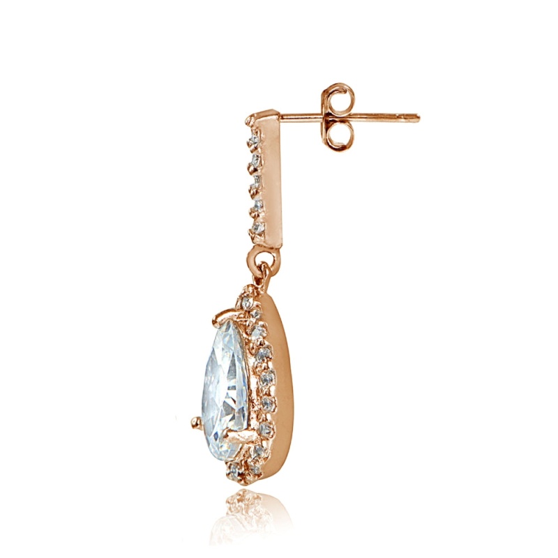 Rose Gold Flashed Sterling Silver Cubic Zirconia Teardrop Dangle Earrings