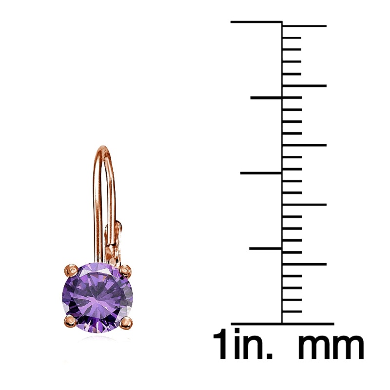 Rose Gold Flashed Sterling Silver Amethyst 6Mm Round Leverback Earrings