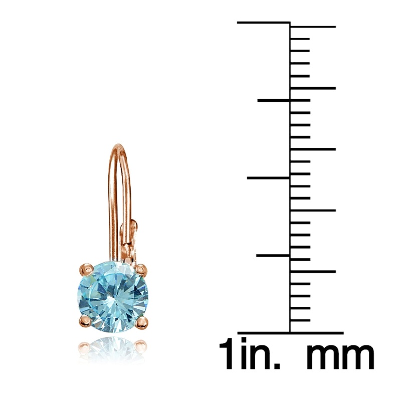 Rose Gold Flashed Sterling Silver Blue Topaz 6Mm Round Leverback Earrings