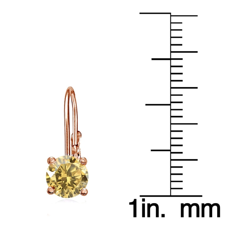 Rose Gold Flashed Sterling Silver Citrine 6Mm Round Leverback Earrings