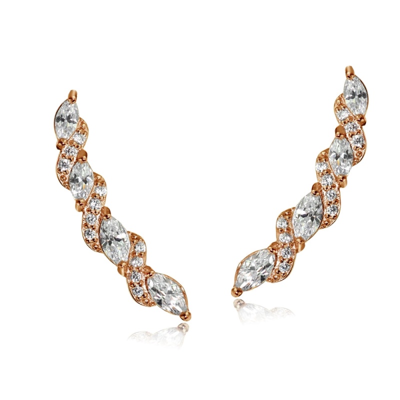 Rose Gold Tone Over Sterling Silver Cubic Zirconia Twist Crawler Climber Hook Earrings