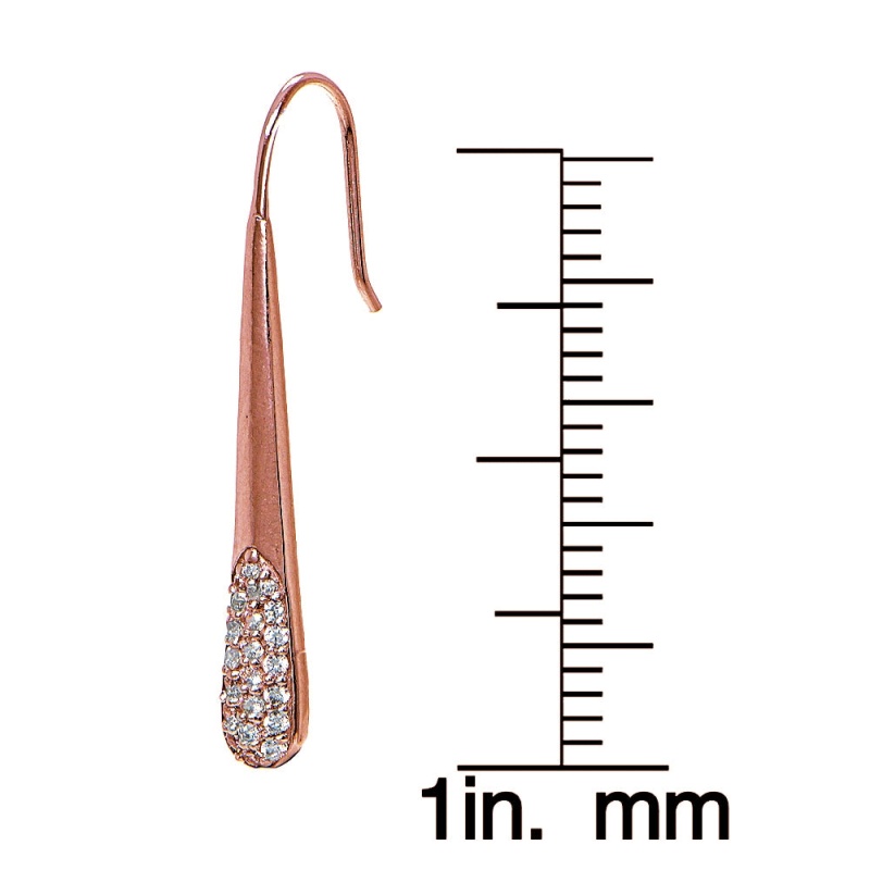 Rose Gold Flashed Sterling Silver Cubic Zirconia Elongated Teardrop Hook Drop Earrings