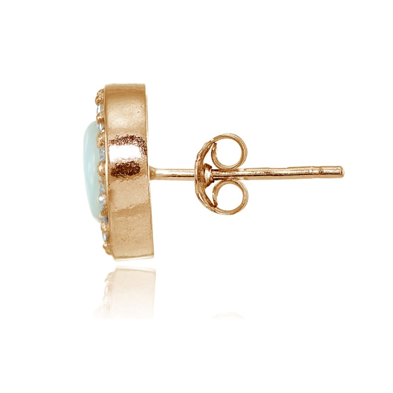 Rose Gold Flashed Silver Cubic Zirconia Multi Colored Enamel Evil Eye Stud Earrings