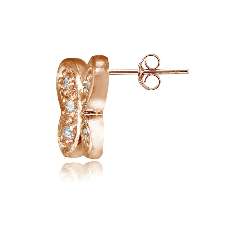 Rose Gold Flashed Sterling Silver Cubic Zirconia Butterfly Stud Earrings